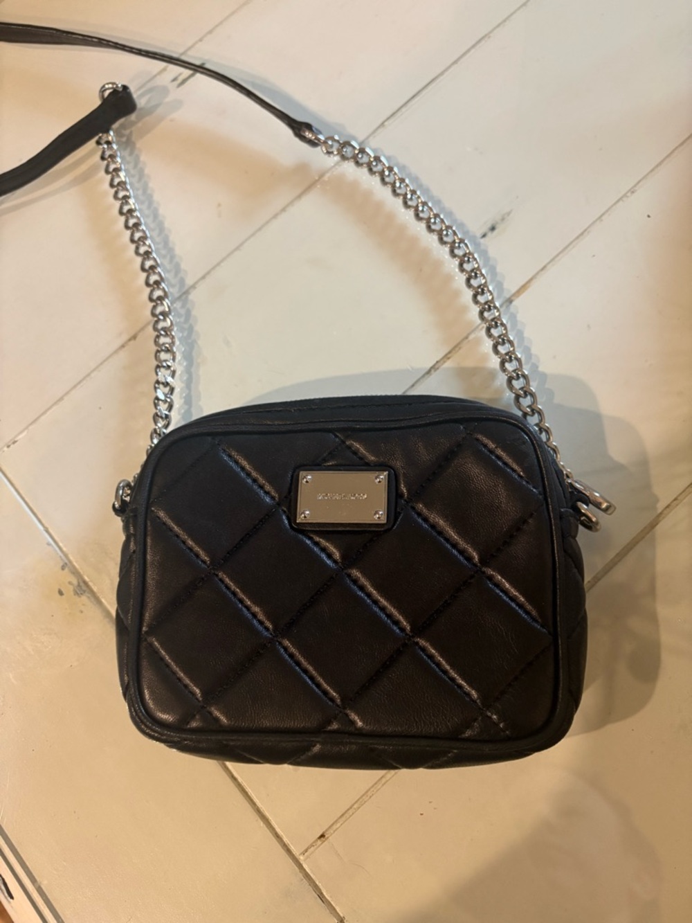 Michael Kors Quilted Black Crossbody with Silver Chain Strap